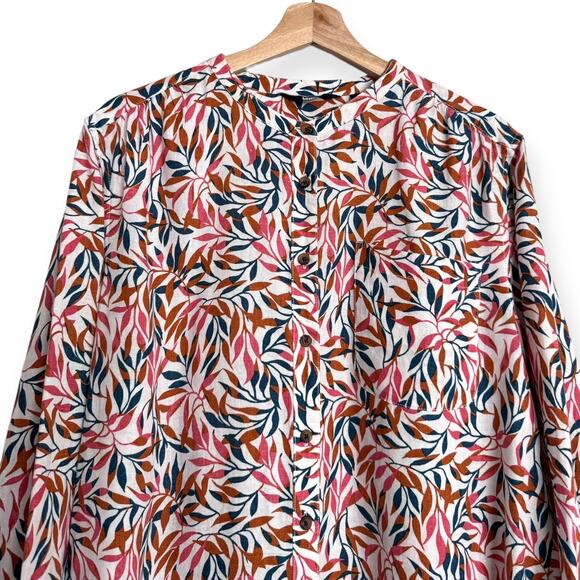 Lands End 100% Linen Ivory Multi Dyed Leaves A Line Long Sleeve Tunic Women's 18 - Picture 3 of 11